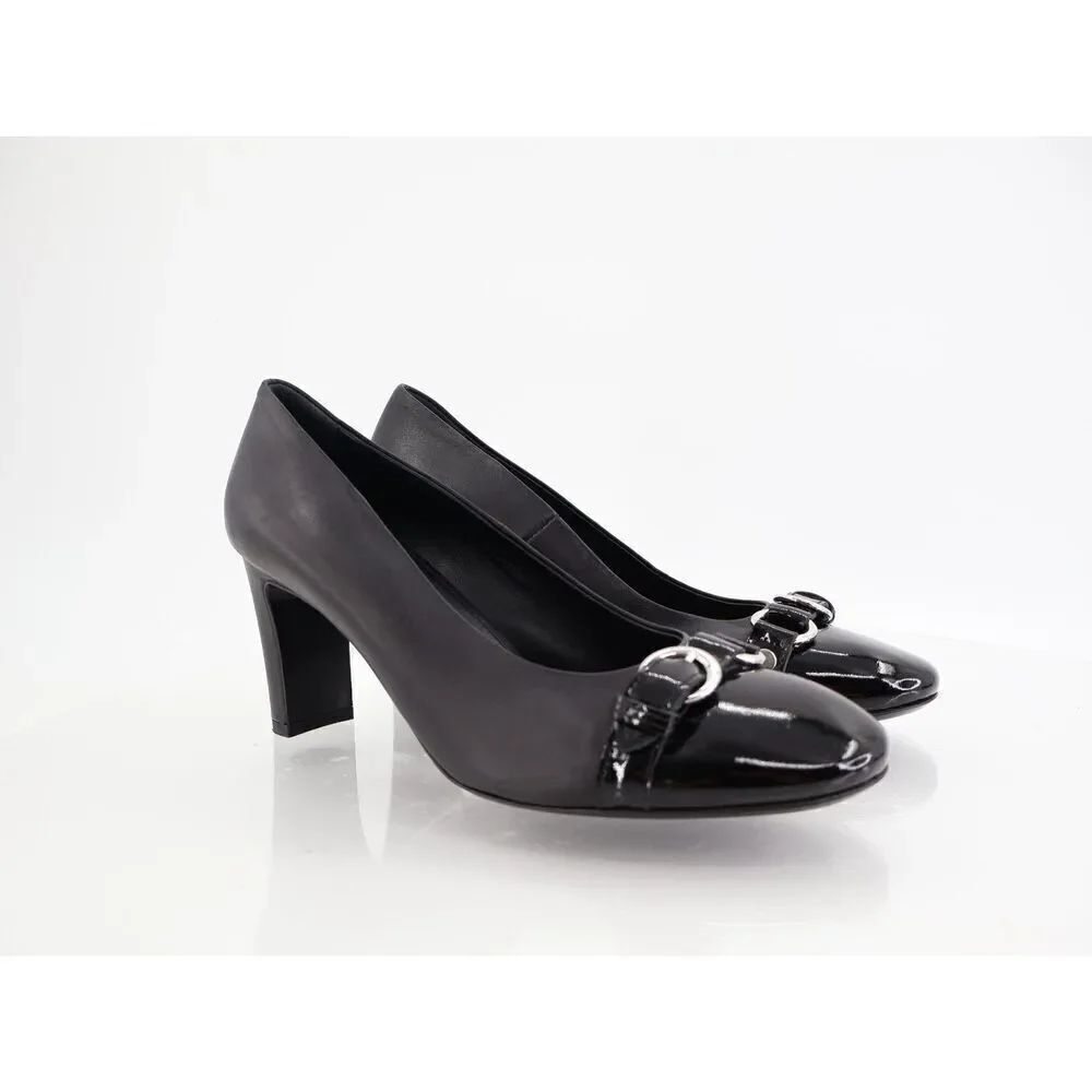 Agl Irina Cap Toe Pump Size 39.5 9.5 Black Leather Cap Toe Heel Shoes Career